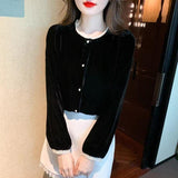 French Hepburn Velvet Gold Velvet Black Shirt Long-Sleeved Women's Dress 2025 New Fashion Blouse