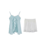 2025 New Seaside Vacation Wear A Complete Set Of V-Necked Sling Skirt Women's Summer French Dress