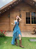 Chiffon + Invisible Zipper Holiday Wind And Flowers Hanging Dress Women's Summer Design Irregular Dress Waist