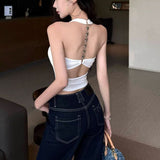 Hanging Neck Bare Back Sexy Sling Vest Women's Summer Careful Machine Design Hollow Beauty Outside Wearing Hottie Sleeveless Top