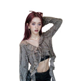 Wasteland Tuxed Hole Horn Long-Sleeved T-Shirt Women's Summer Irregular Hottie Blouse Niche
