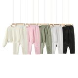 Velvet Round Collar Long Sleeve Sweater 8417800 Straight High-Waisted Elastic Velvet Casual Trousers 8417801