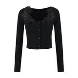 Pure Sexy Lace Side Two Sets Of Long-Sleeved T-Shirt Women's Autumn New Unique Beauty Short Dress