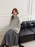 High-Necked Sweater Vest Women Autumn And Winter Lazy Wind Loose Wearing Sleeveless Shoulder Folding Knitting Top