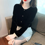 French Hepburn Velvet Gold Velvet Black Shirt Long-Sleeved Women's Dress 2025 New Fashion Blouse