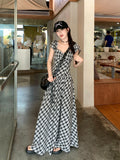 French Temperament Lattice Lattice Short-Sleeved Dress Summer 2026 New Waist Thin Design Sense Collar Long Dress