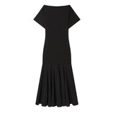 Spring New Boat Type Short Sleeve Splicing Dress 2335161