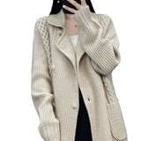New Thicken Medium Long Sweater Cardigan Coat Women Casual Temperament Casual Loose Knitwear