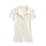 Shoulder Polo Collar Short-Sleeved T-Shirt For Girls Summer New Small Man Repair Short Babes Casual Shirt Top