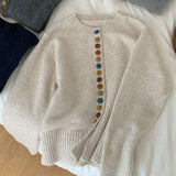 Autumn And Winter Buckle Knitted Shirt Jacket Women's Spring And Autumn New Loose Sweater Gray Spring Dress Women's Clothing