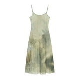 Vintage Tie Dye Sex Hanging Dress Women Summer Seaside Holiday Dress Temperament Waist Thin A-Word Dress