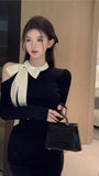 [Original Practice + Zipper] Famous Temperament Bow Dress Female Pure Lust Style Skirt Pocket Hips Short