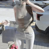 Spring And Autumn High-End Pure Desire To Tighten The Chest Half-High Top Netting Inside The Bottom Of The Knitted Sleeveless T-Shirt Girl