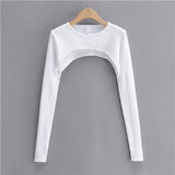 Sweet Spicy Wind Long Sleeves Super Short-Sized Hoodie Women's Spring And Autumn New Round Collar Solid Color T-Shirt Sleeves Outside The Hooded Tide