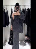 Autumn And Winter New Lazy Wind Loose Long Open Qiu Sweater With Medium Long Skirt Three-Piece Set Of Women