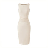 One-×Ö Collar Folded Vest Dress Femininity Elasticity Slime Sleeveless And Sleeveless Long Dress