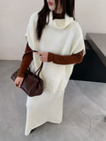 Autumn/Winter 2025 New Lazy Wind Relaxing High-Necked Loose Sleeveless Knitted Jersey Simple Dress Two Sets