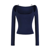 Sexy Hottie Word Open Shoulder Long-Sleeved T-Shirt Girl Autumn New Pure Style Slimming Bottom Top Woman