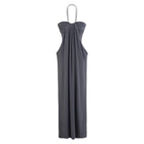 Holiday Style Solid Color High-End Feeling Hanging Neck Tset Dress Women Autumn New Hottie Sexy Shoulder Bag Hip Dress