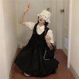 French Princess Dress Suit Bubble Sleeve Temperament Lace Shirt + Back-Sleeve Vest Dress Sweet Two-Piece