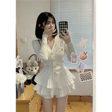 Small Fragrant White Pure Want To Show Thin Hottie Suit Girl Spring And Autumn Long-Sleeved Knitted Shirt Half-Dress Skirt Two Sets