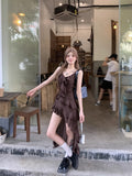 French Beauty Leaves Side Sling Dress Female Summer Temperament Irregular Seaside Vacation Waist A Word Skirt