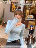 92 People Cotton 8 Spandex U Collar Shoulder Long Sleeves Plus Velvet T-Shirt Girl Body Autumn And Winter Big Neck Collar Inside The Top