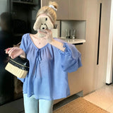 Lazy Shoulder-Wave Point With Shirts For Women's Summer Thin Loose Long-Sleeved Shirt Pure Want Niche