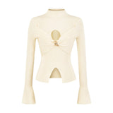 Twisted Long-Sleeved Knitted Shirt Girls Autumn New Pure Sexy Inside Hot Girls Tight Open Fork Coat Wear