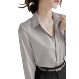 2026 Autumn New Simple Temperament Commuter Professional Shirt Women Silk Silk High Sense Of Urban Style Long Sleeve Shirt