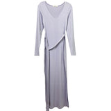 Temperament Famous Wind V-Neck Waist Display Body Collared Medium Long Dress Spring And Autumn Open Forked Ass High-Waisted Dress Ins