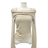 Autumn And Winter New Temperament Collar Open Shoulder Collar Soging Two Pure Lust Long-Sleeved T-Shirt Girl Ins