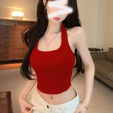 Hanging Neck Bare Back Sexy Sling Vest Women's Summer Careful Machine Design Hollow Beauty Outside Wearing Hottie Sleeveless Top