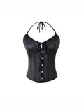 Sexy Babes High-End Feeling Hanging Neck Densiness Small Sling Fish Bone Waist Design Small Sense Pure Sleeveless Top Lady
