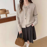 Sweet Bow Knot Hollow Casual Knitted Cardigan Girl New Galow Age Reduction Top