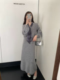 Autumn And Winter Wear Suit Women 2025 New Korean Design With Silk Scarf Knitted Sweater Half Dress Two Sets