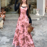 2025 Summer New Women's Dress French Retro Print Sling Dress To Collect Skinny Holiday Tea Rest Dress