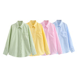 Summer New Four-Color Striped Single Pocket Dress Loose Casual Shirt
