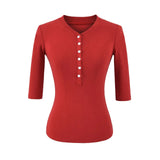 Basic Henry Single Buckle T-Shirt Girl In Early Autumn Casual Skinny Hottie Bottom Top