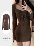 Hottie Style Collar Dress Women Autumn And Winter New Super Good-Looking Little Mother Wind Bag Hip Skirt Inside The Skirt