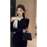 [Original Practice + Zipper] Famous Temperament Bow Dress Female Pure Lust Style Skirt Pocket Hips Short