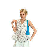 V-Neck Sweet Sleeveless Shirt Wave Point Slim Vest Women's Summer Wear Blouse Thin
