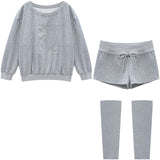 Lazy Gray Casual Sports Suit Women's Autumn 2026 New High-End Sleeve Shorts Two-Piece Set