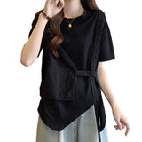 2026 Summer New Meat Cover Thin Loose Fat MM Irregular Fake Two-Piece Top Tide T-Shirt Girl
