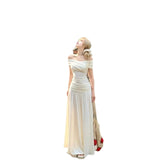 Holiday Pure Long Dress Women's Shoulder Short-Sleeved T-Shirt Summer Two-Set Temperament Design Fashion
