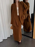 Autumn And Winter With A Set Of Women's Languid Style High-End Sense Knitted Shirt Jacket Skirt Two Sets