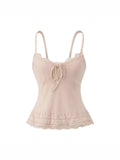 Sweet Babes V-Neck Lace Spliced Sling Vest Women's Summer Lace Pick-Up Waists Are Skinny Sexy And Pure Desire Tops