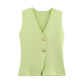 Summer New Gold Button Knitted Vest Small Folding Splicing Skirt Set