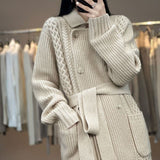 New Thicken Medium Long Sweater Cardigan Coat Women Casual Temperament Casual Loose Knitwear