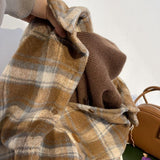 Plus Velvet Black Plaid Shirt Women Wear Hair Winter Wearing Loose Top Coat Wind Thicker